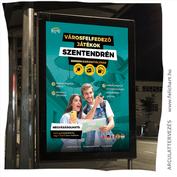 Citylight plakát városfelfedező játékokhoz – kreatív kültéri reklám arculattervezés a Felichart Design-tól