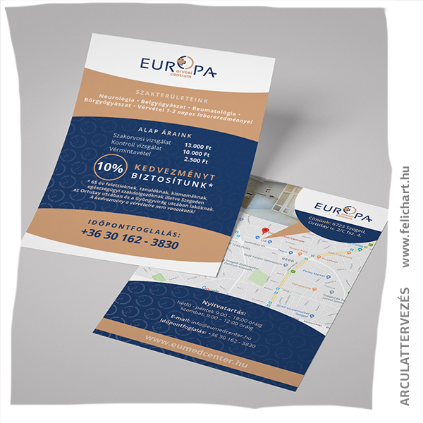 Magángészségügyi szórólap térképpel – arculattervezés és nyomdai anyagok kisvállalkozásoknak a Felichart Design-tól