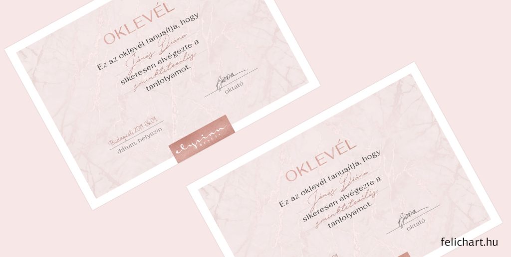 Egyedi oklevél tervezés szabadúszó grafikus, Felichart Design, kisvállalkozásoknak.